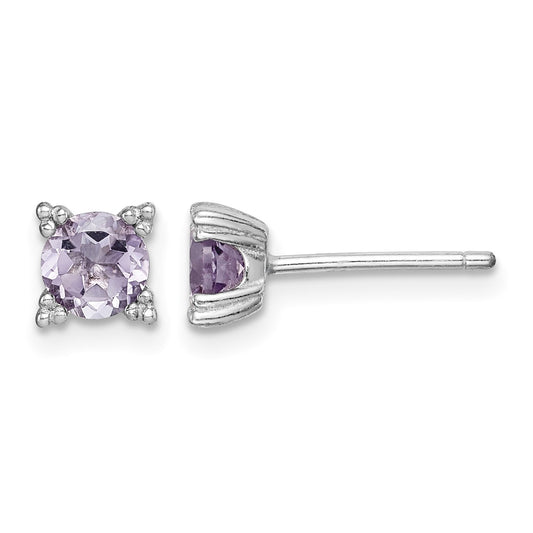 Sterling Silver Rhodium-plated Round 5mm Amethyst Post Earrings