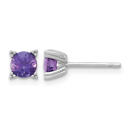 Sterling Silver Rhodium-plated Round 5mm Amethyst Post Earrings