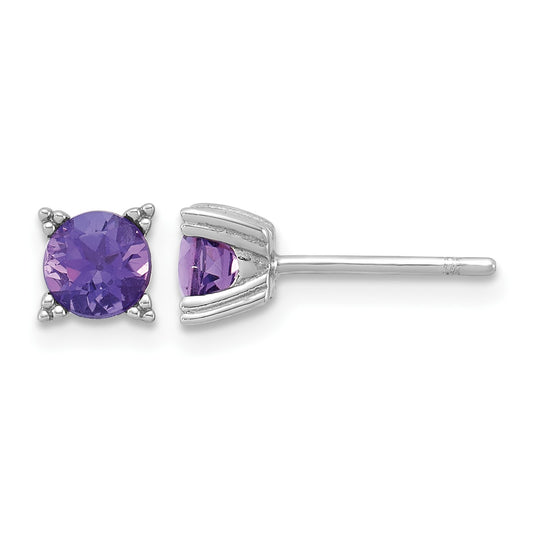 Sterling Silver Rhodium-plated Round 5mm Amethyst Post Earrings