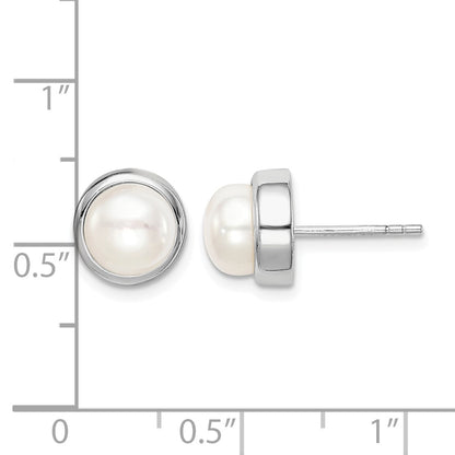 Sterling Silver Rhodium-plated 7-8mm White Button Freshwater Cultured Pearl Post Earrings