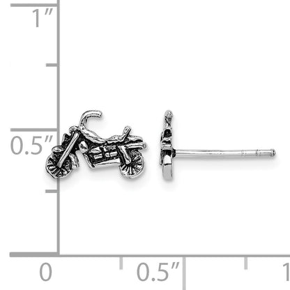 Sterling Silver Rhodium-plated Antiqued Motorcycle Post Earrings