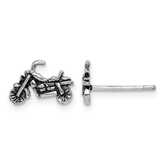 Sterling Silver Rhodium-plated Antiqued Motorcycle Post Earrings
