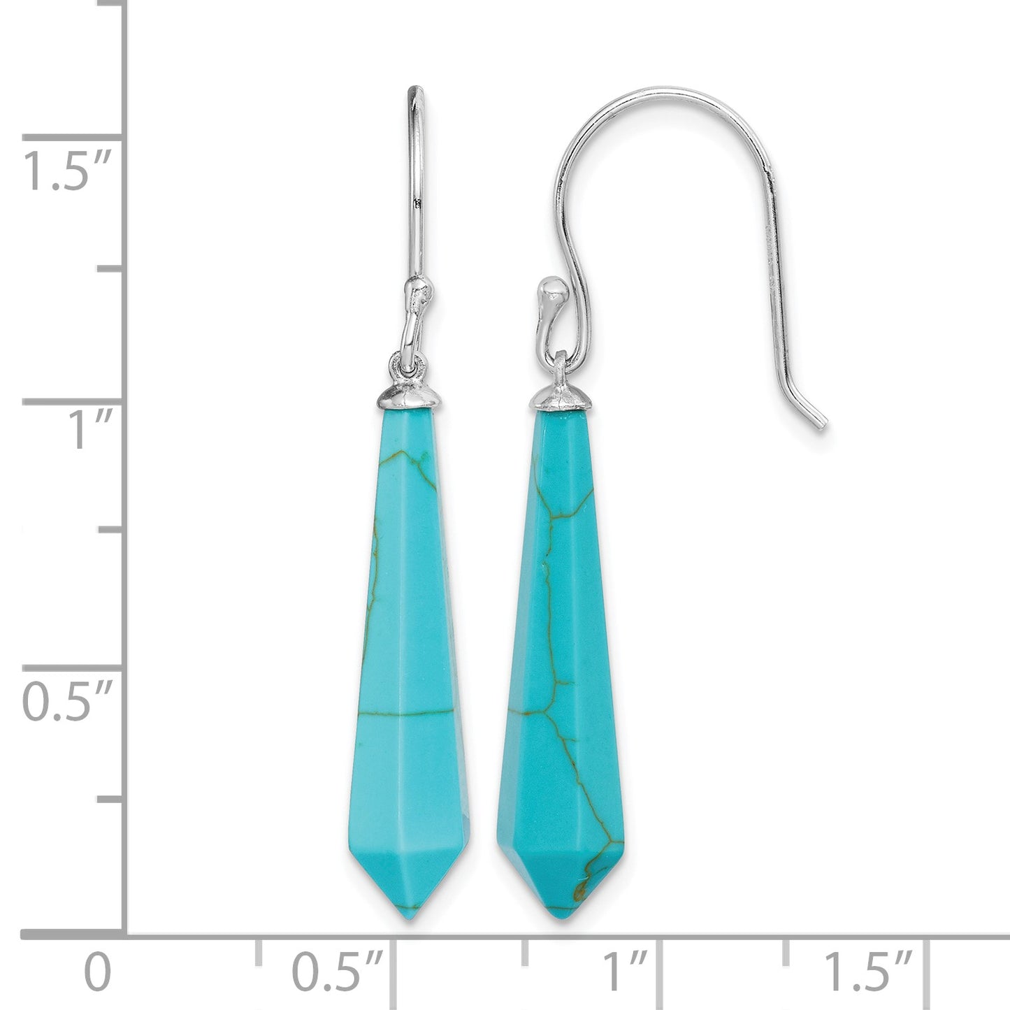 Sterling Silver RH-pltd Polished Imitation Turquoise Point Dangle Earrings