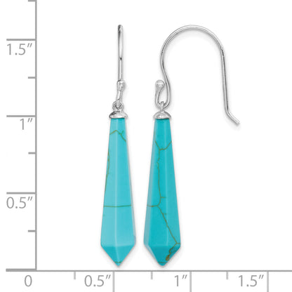 Sterling Silver RH-pltd Polished Imitation Turquoise Point Dangle Earrings