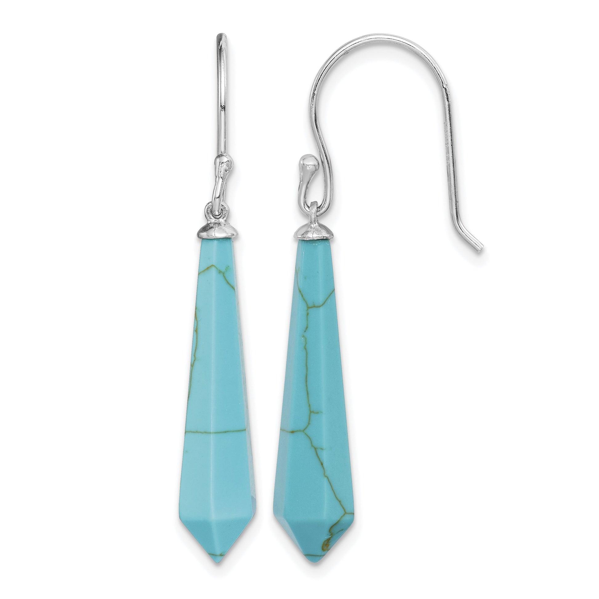 Sterling Silver RH-pltd Polished Imitation Turquoise Point Dangle Earrings