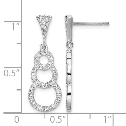 Sterling Silver Rhodium-plated CZ 3-Circles Dangle Post Earrings