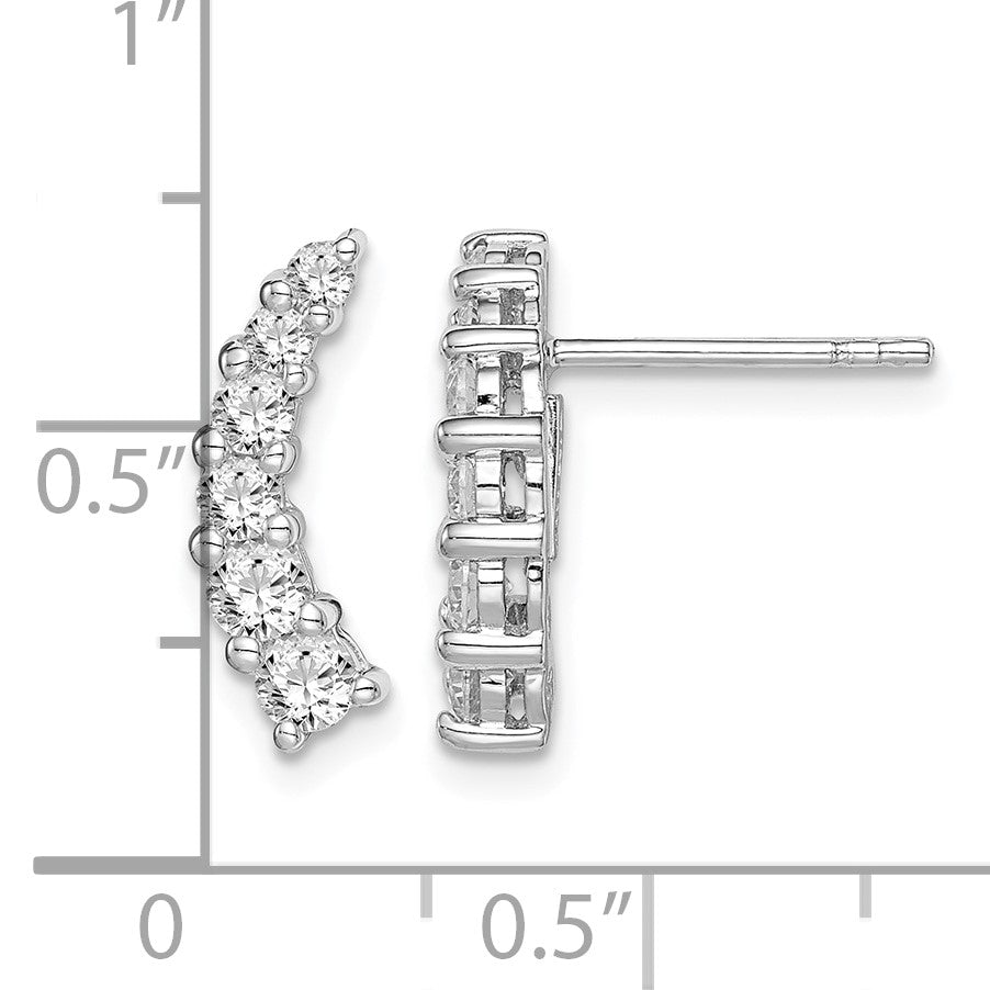 Sterling Silver Rhodium-plated Graduated CZ Curved Post Earrings