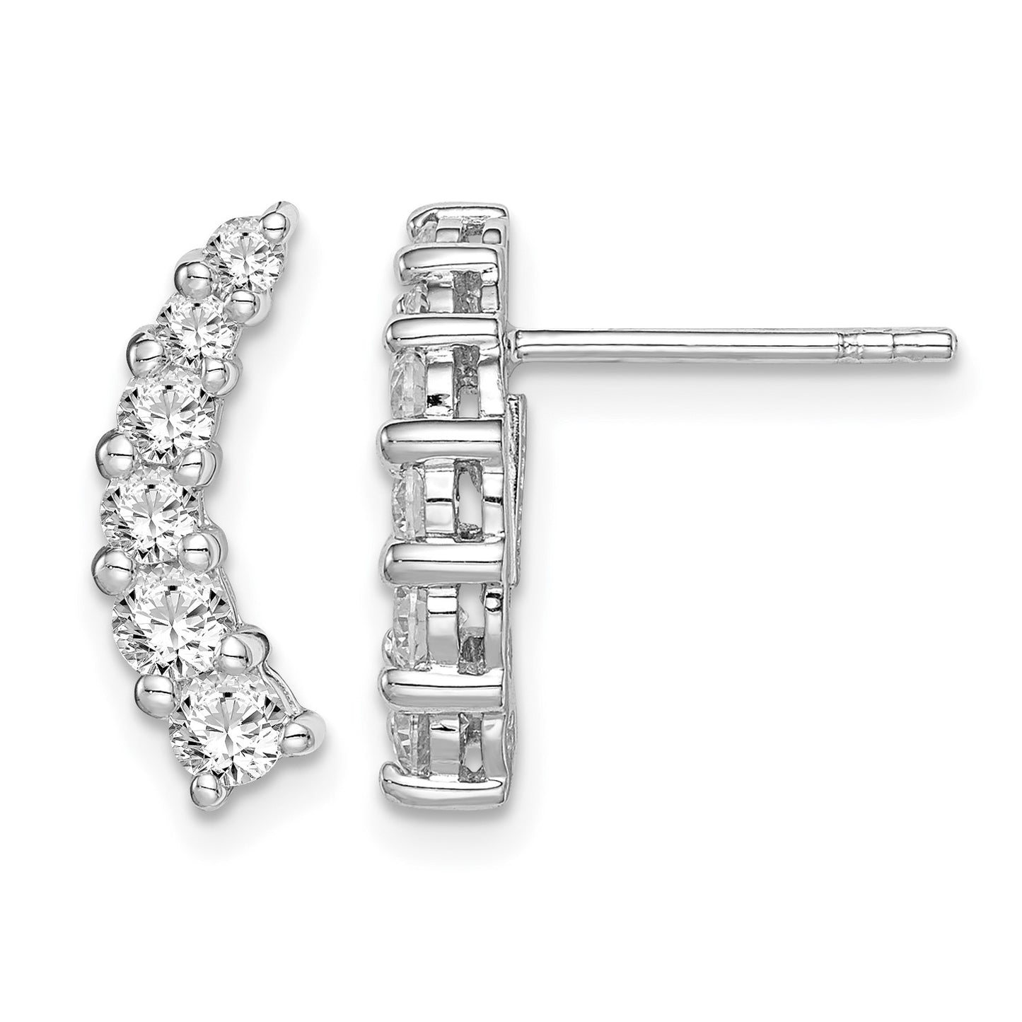 Sterling Silver Rhodium-plated Graduated CZ Curved Post Earrings