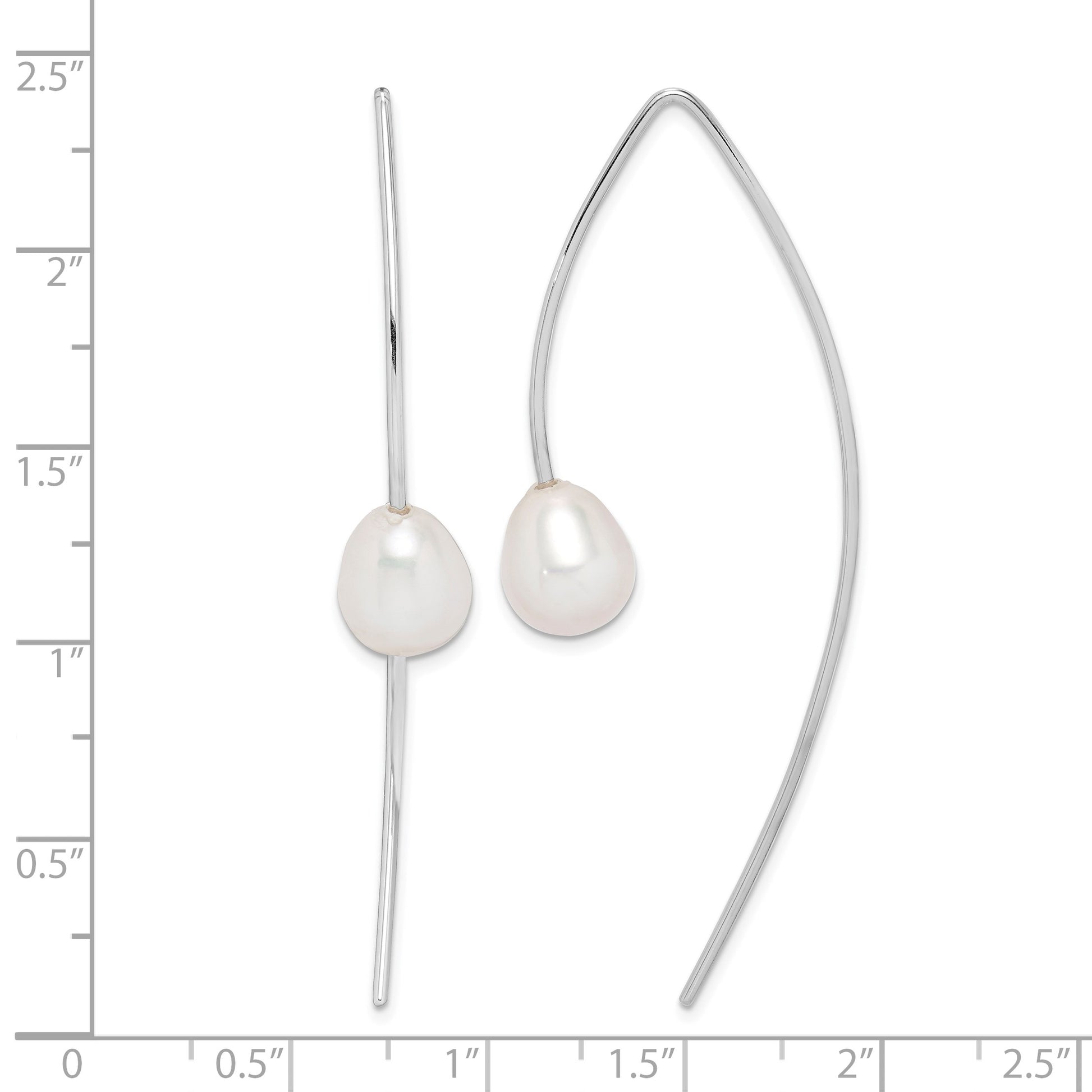 Sterling Silver Rhodium-plated 8-9mm White Teardrop Freshwater Cultured Pearl Threader Earrings