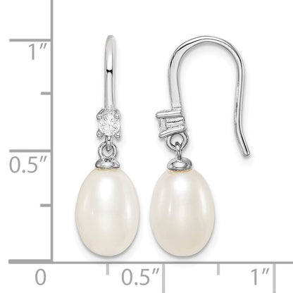 Sterling Silver Rhodium-plated 7-8mm White Teardrop Freshwater Cultured Pearl and CZ Dangle Earrings