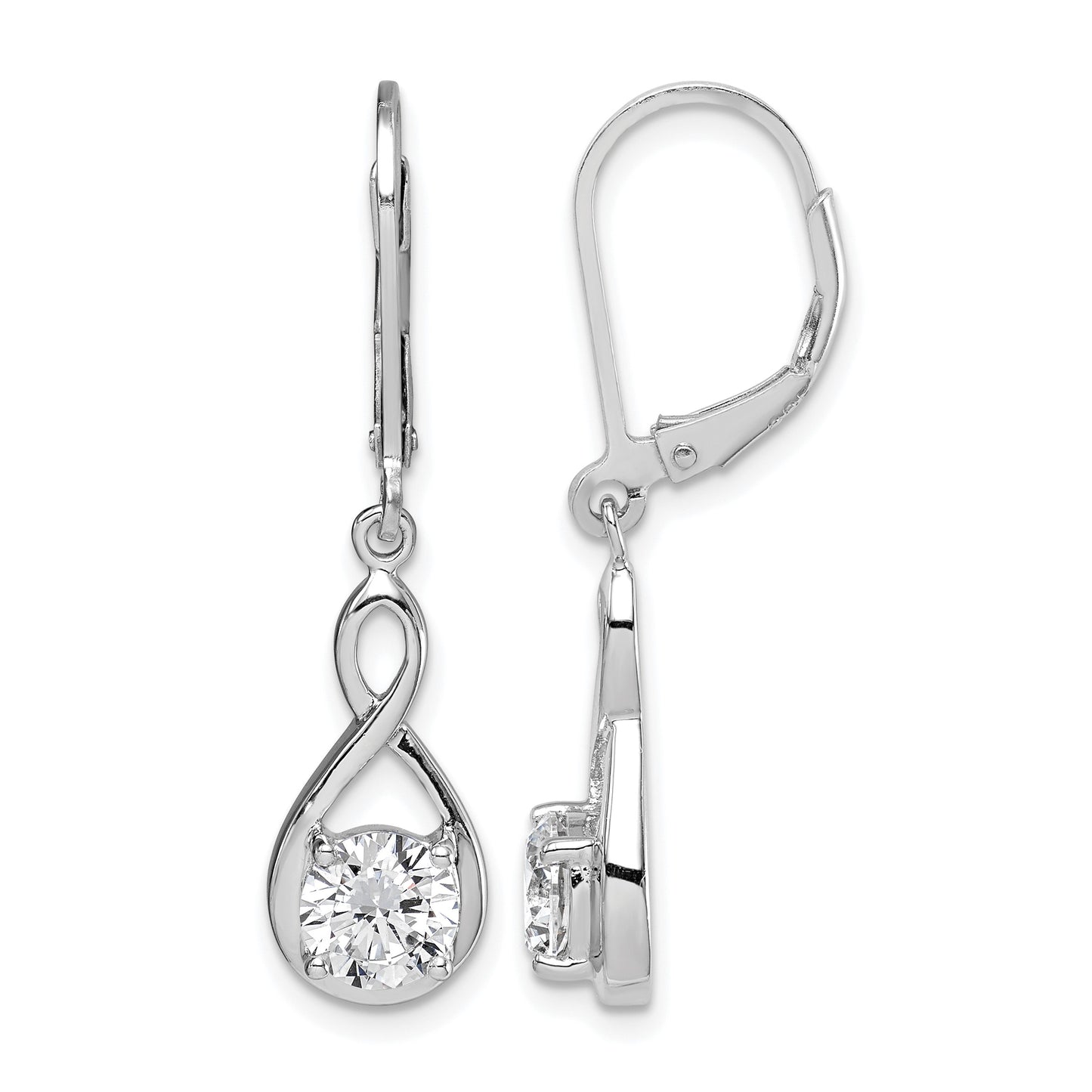 Sterling Silver Rhodium-plated Polished CZ Infinity Leverback Earrings