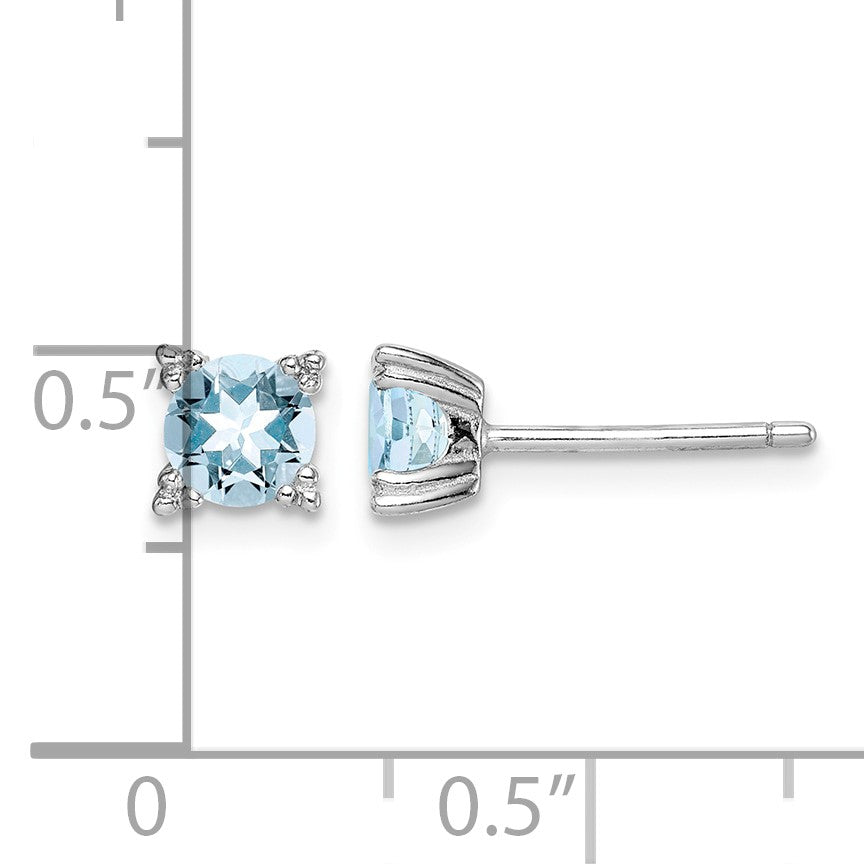 Sterling Silver Rhodium-plated Round 5mm Blue Topaz Post Earrings