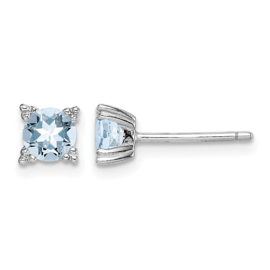 Sterling Silver Rhodium-plated Round 5mm Blue Topaz Post Earrings