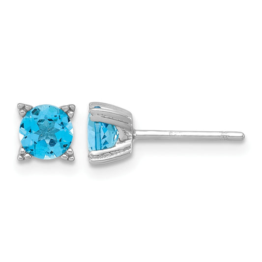 Sterling Silver Rhodium-plated Round 5mm Blue Topaz Post Earrings