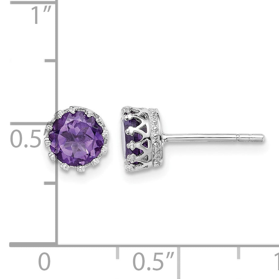Sterling Silver Rhodium-plated 6mm Polished Amethyst Post Earrings