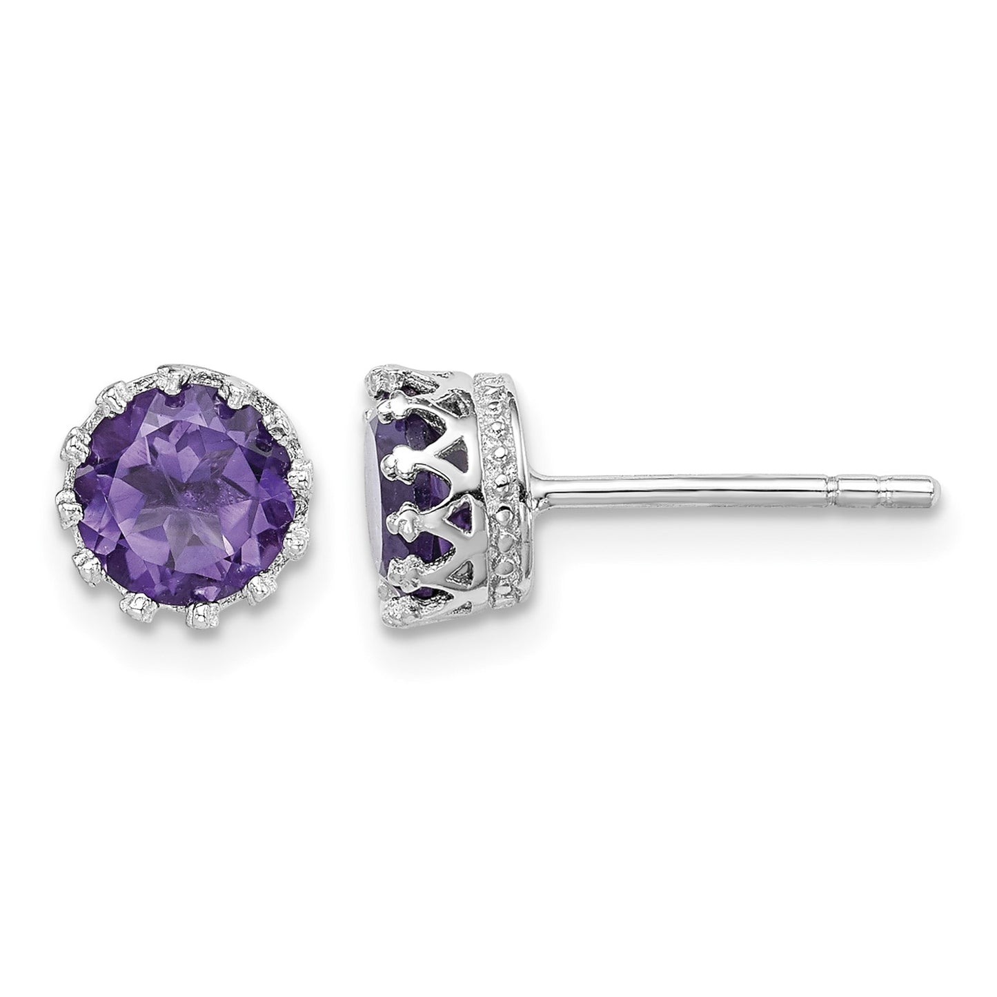 Sterling Silver Rhodium-plated 6mm Polished Amethyst Post Earrings