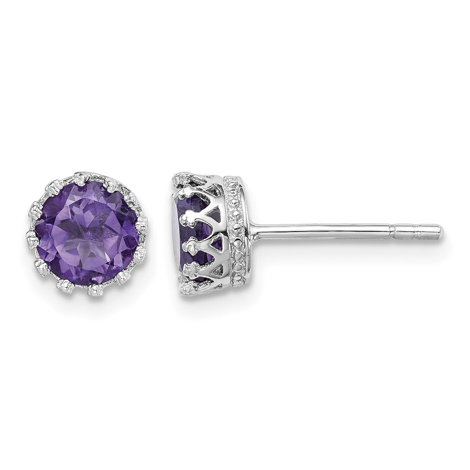 Sterling Silver Rhodium-plated 6mm Polished Amethyst Post Earrings
