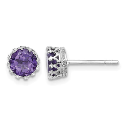 Sterling Silver Rhodium-plated 6mm Polished Amethyst Post Earrings