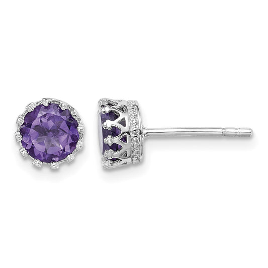 Sterling Silver Rhodium-plated 6mm Polished Amethyst Post Earrings