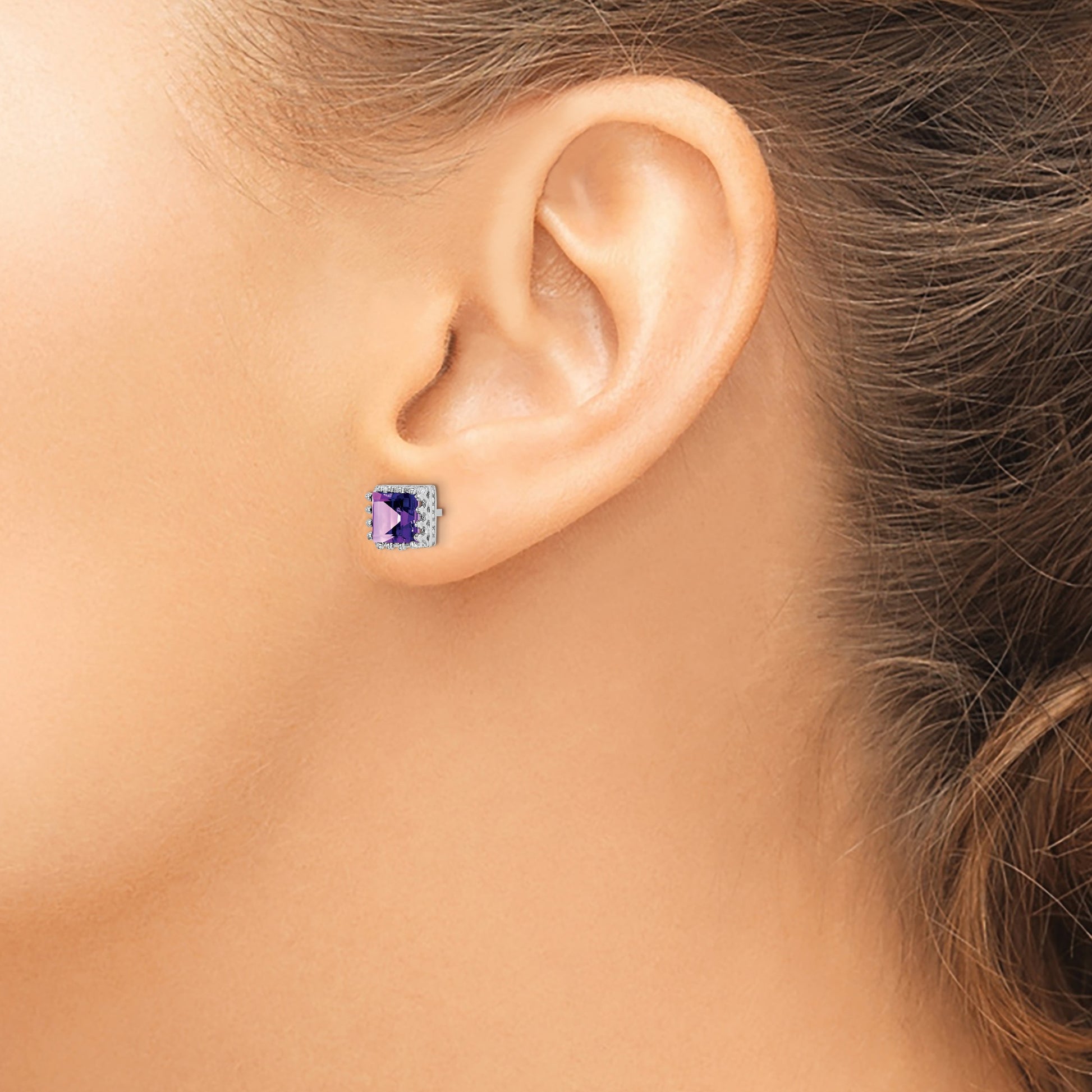 Sterling Silver Rhodium-plated 6mm Polished Amethyst Post Earrings