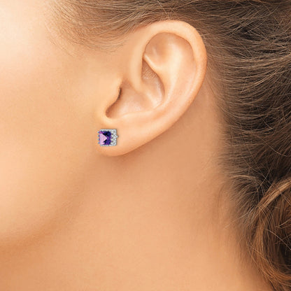 Sterling Silver Rhodium-plated 6mm Polished Amethyst Post Earrings