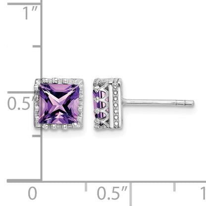 Sterling Silver Rhodium-plated 6mm Polished Amethyst Post Earrings