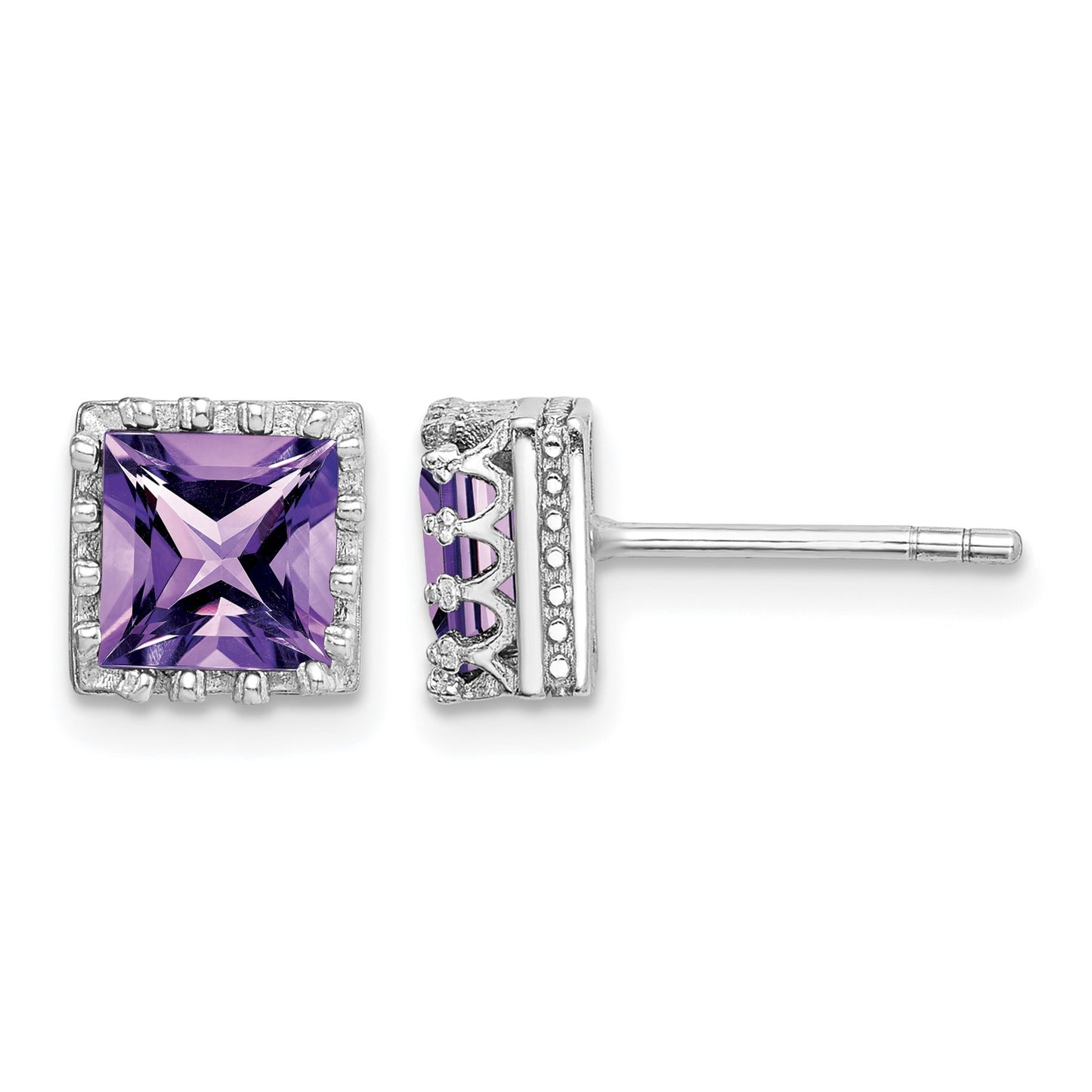Sterling Silver Rhodium-plated 6mm Polished Amethyst Post Earrings
