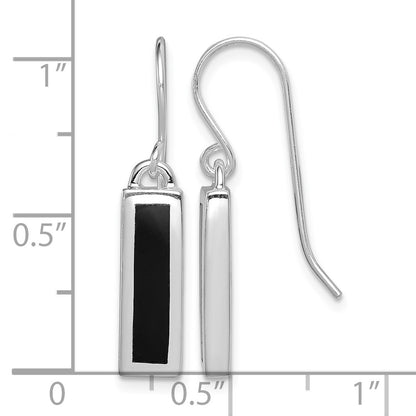 Sterling Silver Rhodium-plated Polished Onyx Bar Dangle Earrings