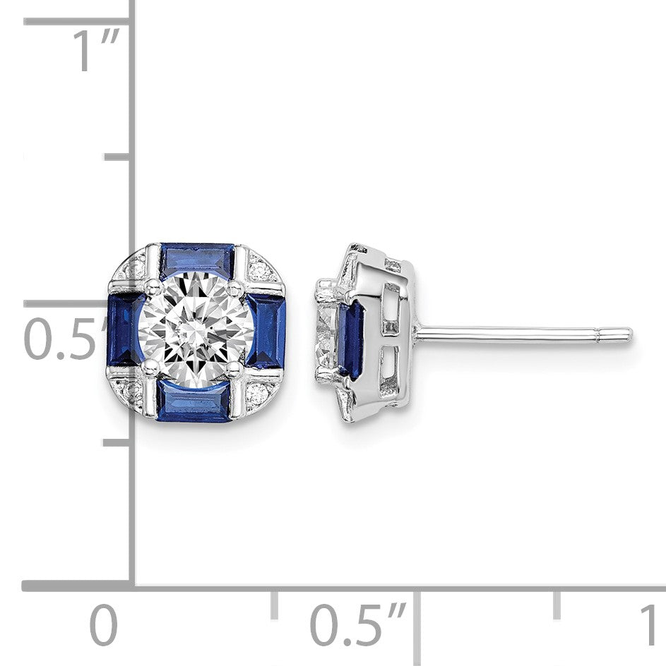 Sterling Silver Rhodium-plated CZ and Lab Created Blue Spinel Earrings