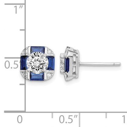 Sterling Silver Rhodium-plated CZ and Lab Created Blue Spinel Earrings