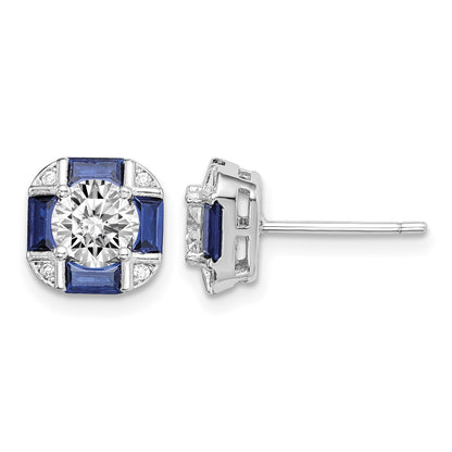 Sterling Silver Rhodium-plated CZ and Lab Created Blue Spinel Earrings