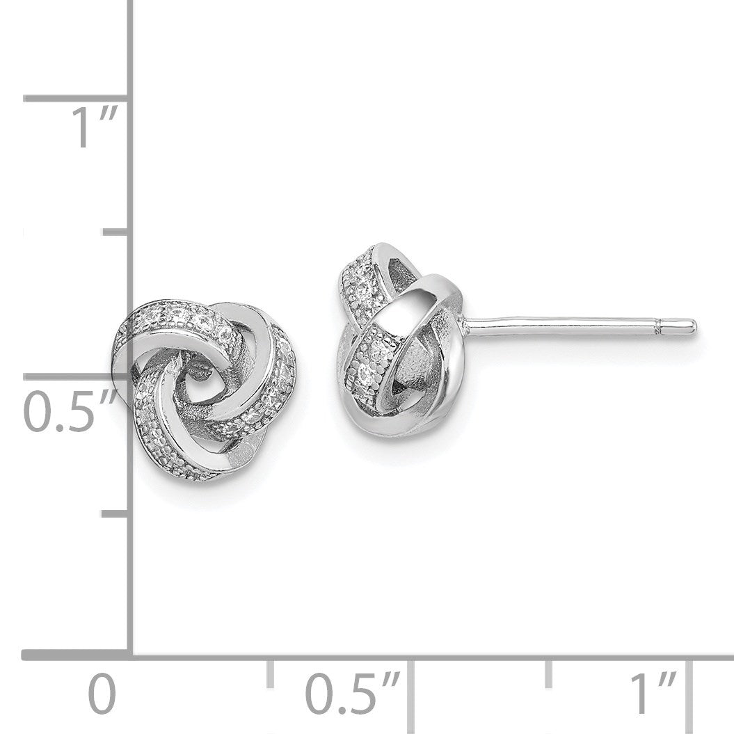 Sterling Silver Rhodium-plated Polished CZ Love Knot Post Earrings