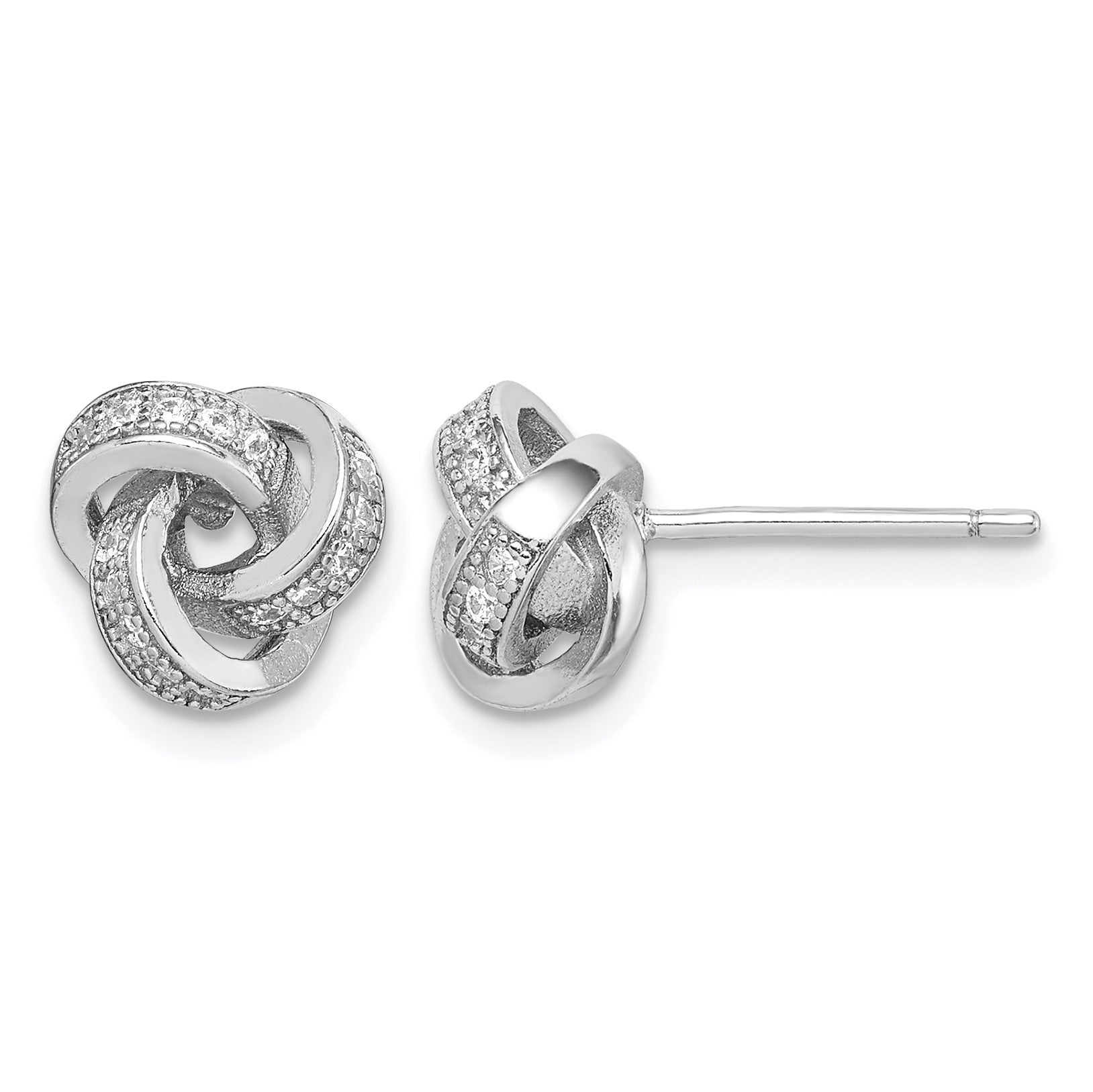 Sterling Silver Rhodium-plated Polished CZ Love Knot Post Earrings