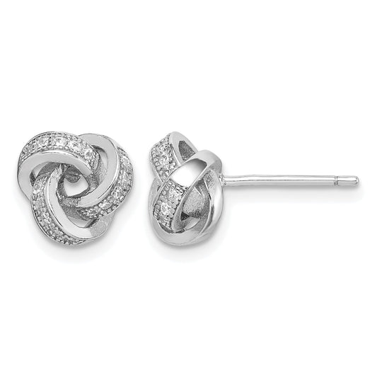 Sterling Silver Rhodium-plated Polished CZ Love Knot Post Earrings