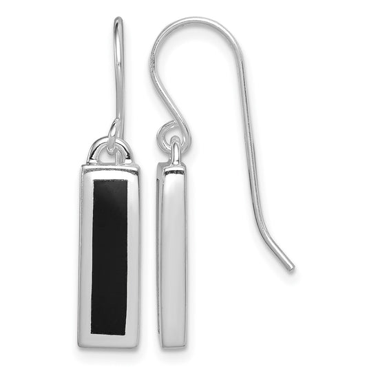 Sterling Silver Rhodium-plated Polished Onyx Bar Dangle Earrings