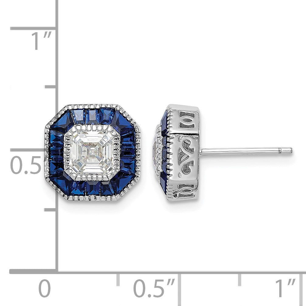 Sterling Silver Rhodium-plated Synthetic Blue Spinel and CZ Earrings