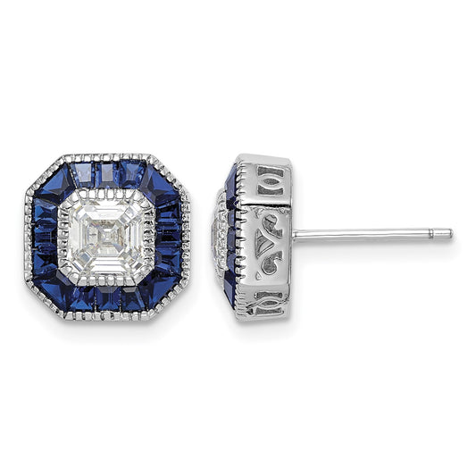 Sterling Silver Rhodium-plated Synthetic Blue Spinel and CZ Earrings