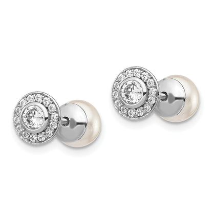 Sterling Silver Rhodium-plated Polished White 5-6mm Mother of Pearl & CZ Halo Reversible Post Earrings