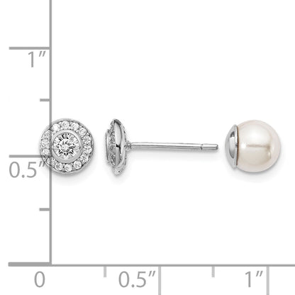 Sterling Silver Rhodium-plated Polished White 5-6mm Mother of Pearl & CZ Halo Reversible Post Earrings