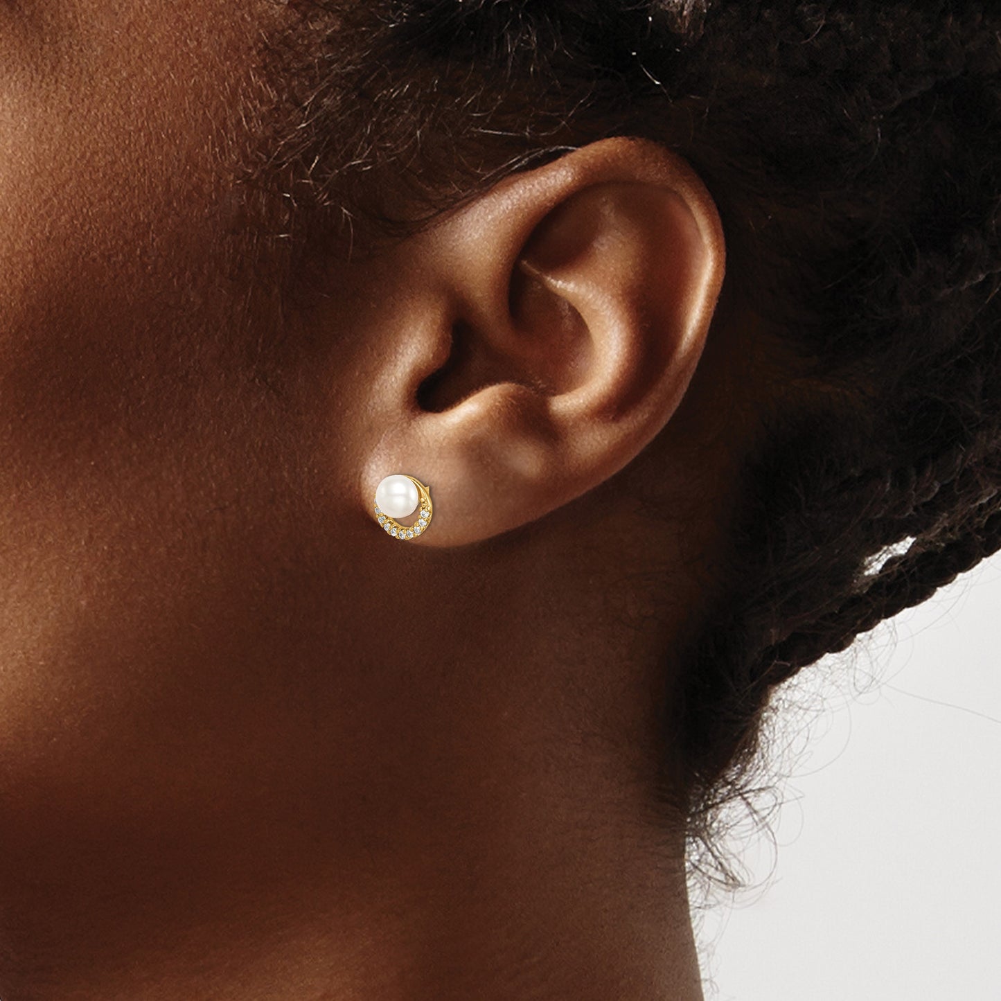 Sterling Silver Gold-tone w/ FW Cultured Pearl and CZ Earrings