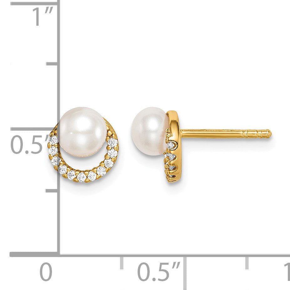 Sterling Silver Gold-tone w/ FW Cultured Pearl and CZ Earrings