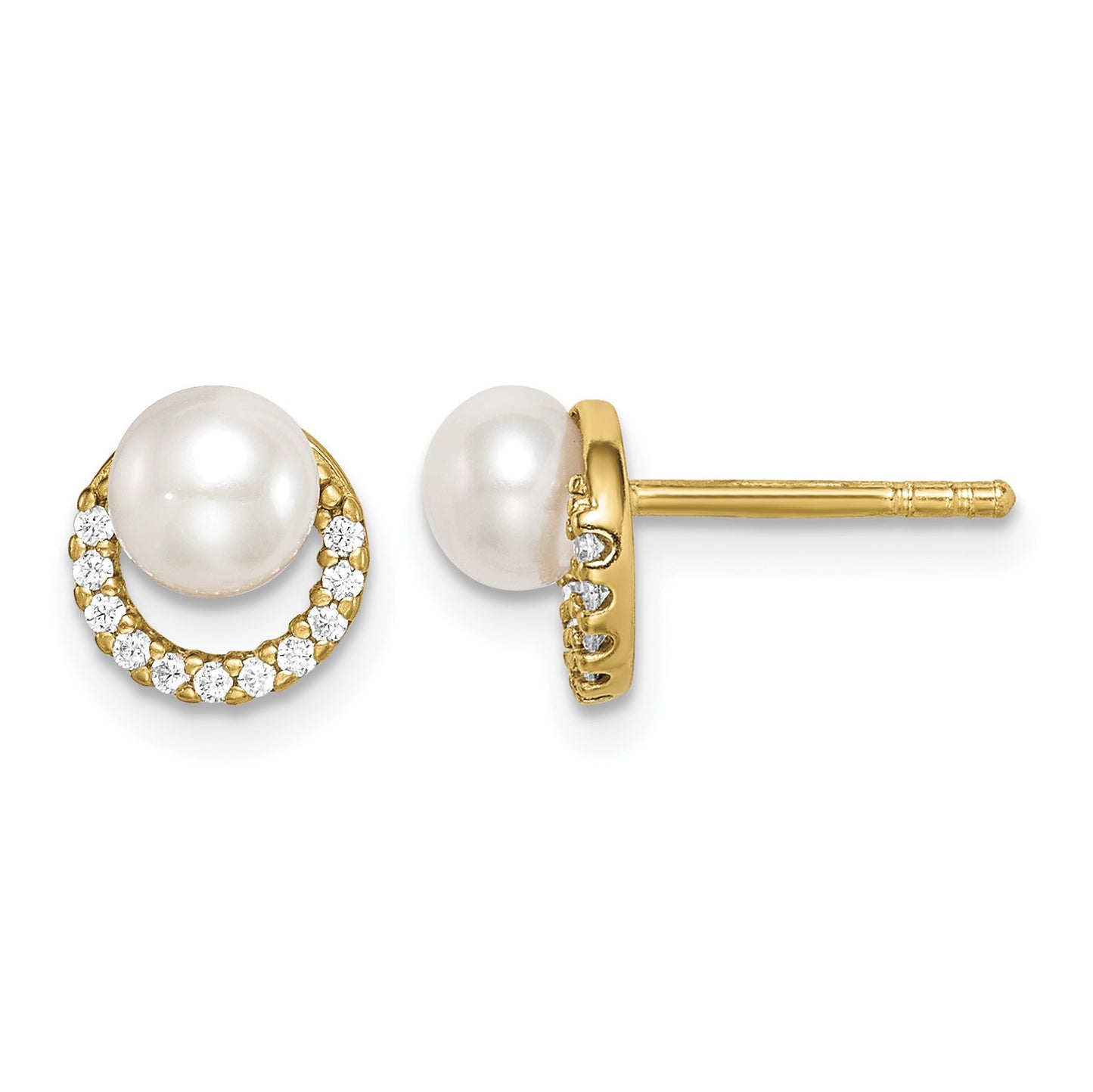Sterling Silver Gold-tone w/ FW Cultured Pearl and CZ Earrings