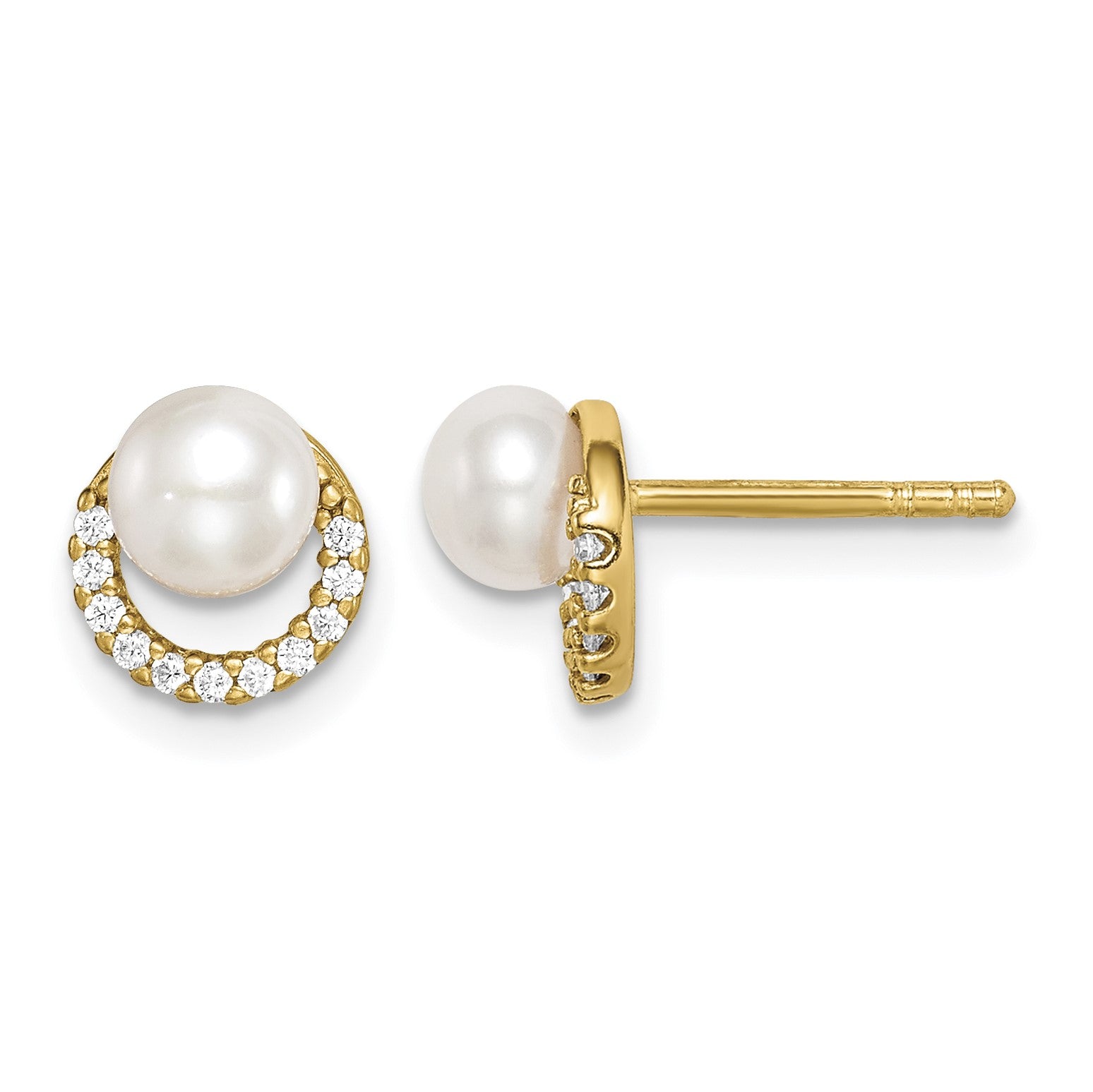 Sterling Silver Gold-tone w/ FW Cultured Pearl and CZ Earrings