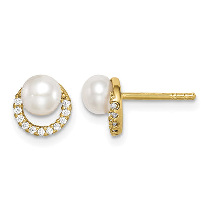 Sterling Silver Gold-tone w/ FW Cultured Pearl and CZ Earrings