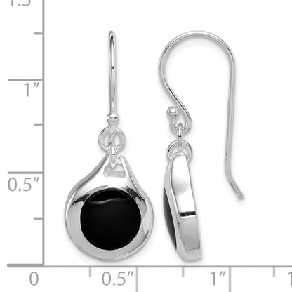 Sterling Silver Rhodium-plated Polished Onyx Teardrop Dangle Earrings
