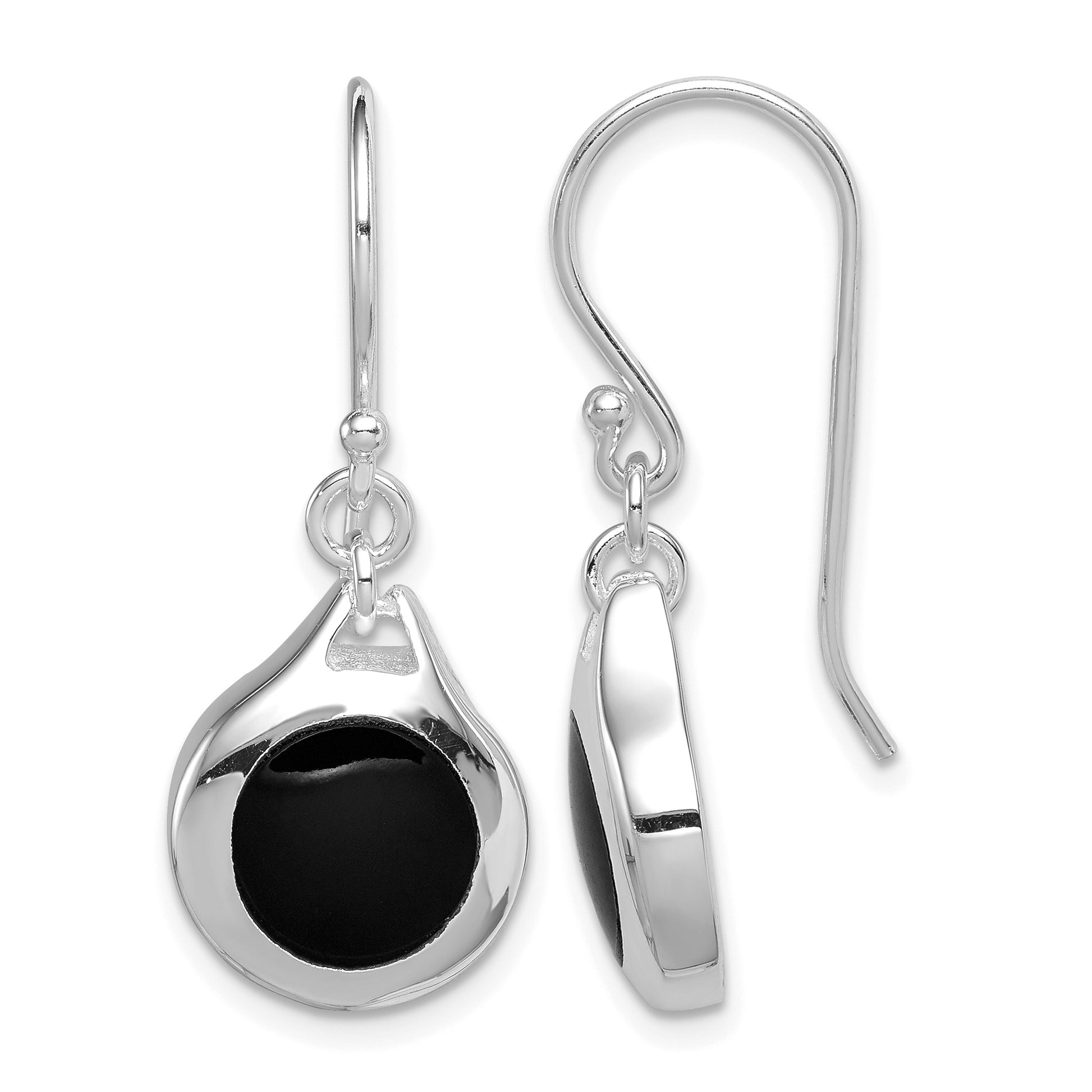 Sterling Silver Rhodium-plated Polished Onyx Teardrop Dangle Earrings