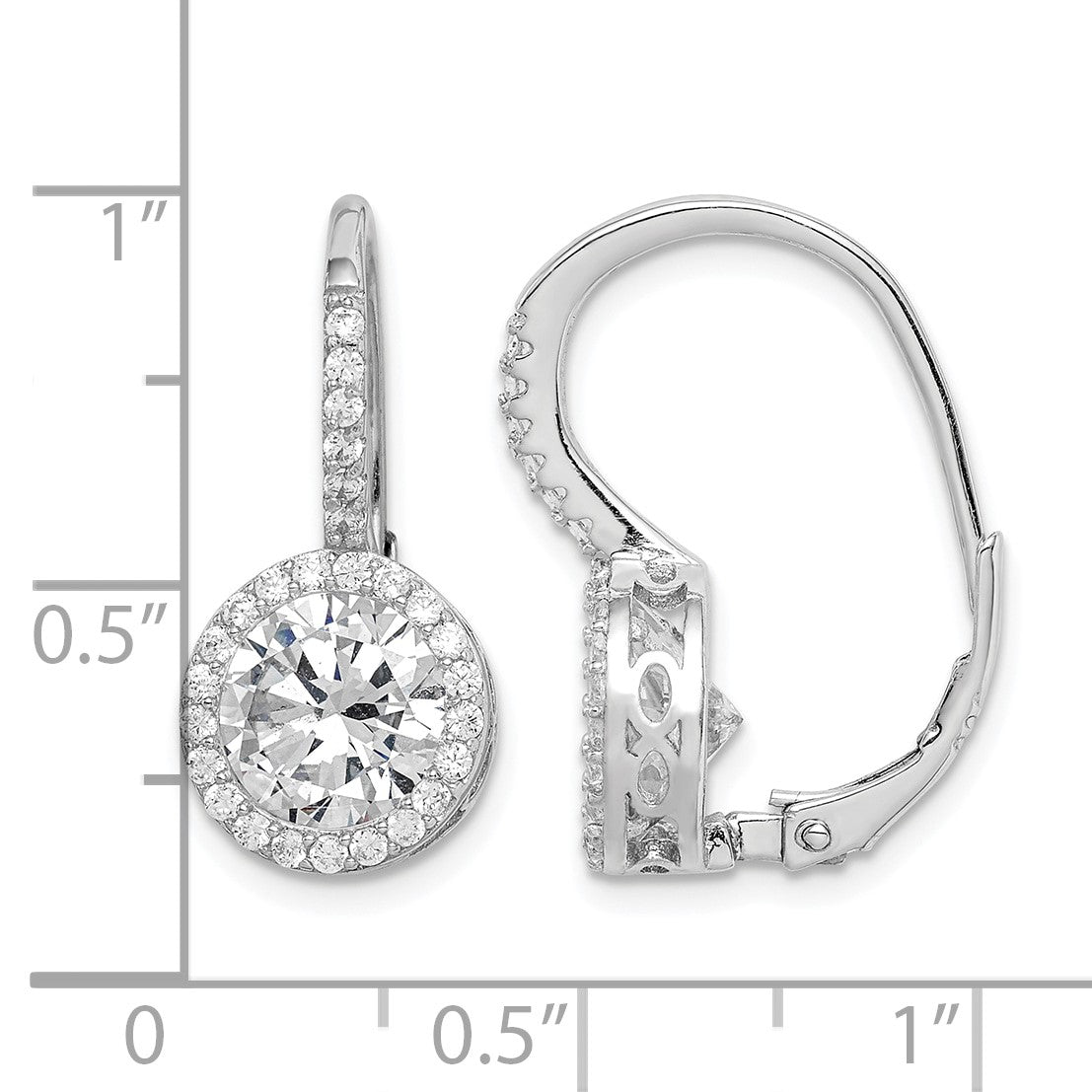 Sterling Silver Rhodium-plated Polished Round CZ Halo Leverback Earrings