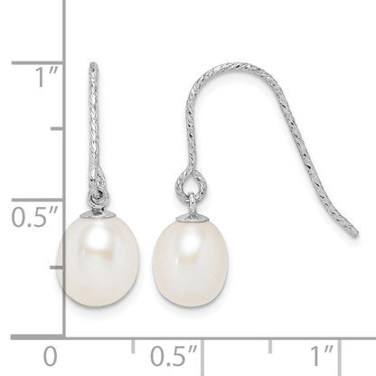 Sterling Silver Rhodium-plated Diamond-cut 6-7mm White Teardrop Freshwater Cultured Pearl Dangle Earrings