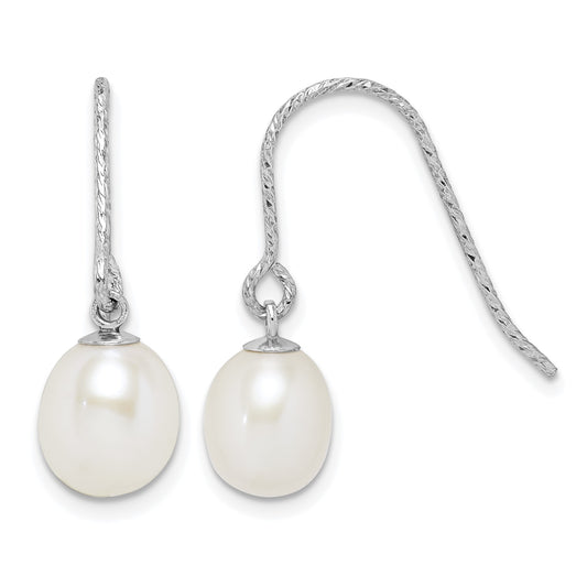Sterling Silver Rhodium-plated Diamond-cut 6-7mm White Teardrop Freshwater Cultured Pearl Dangle Earrings