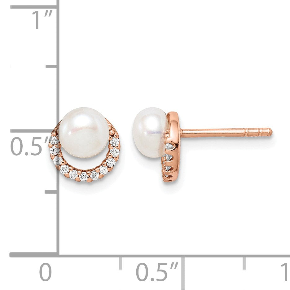 Sterling Silver Rose-tone w/ FW Cultured Pearl and CZ Earrings